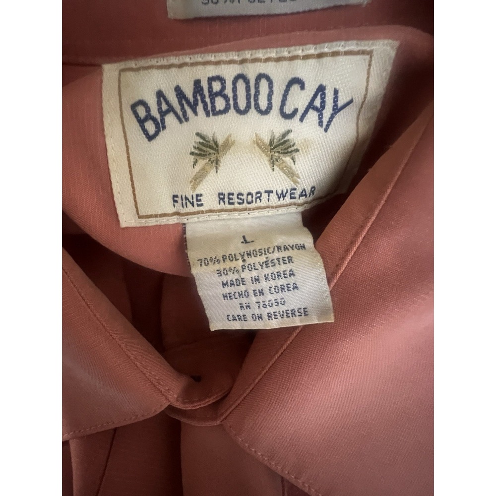 Vintage Bamboo Cay Embroidered Shirt Mens Large Hawaiian 4 Pockets Bamboo Cruise - Picture 7 of 7